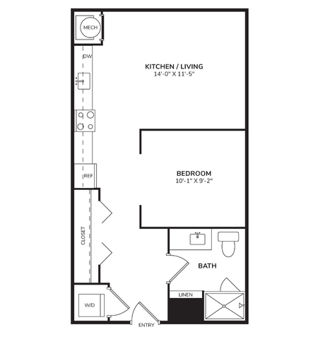Floor plan for studio, 1 bath, 564 sqft